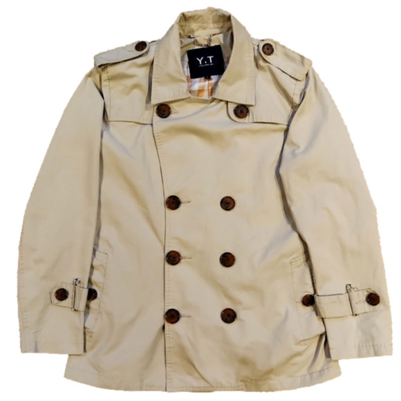 Y. Two Jeans Tan Button-Up Trench Coat - Picture 1 of 11